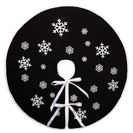 MACTING Christmas Tree Skirt, 30 inch Black Burlap Tree Skirt with White Snowflake Printed for Xmas Holiday Home Decoration