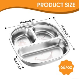 TAOceeXI Stainless Steel Kids Plate with Lid | 3-Pack Durable Divided Toddler Plates | BPA-Free, Non-Toxic & Dishwasher-Safe | Snack Container for Kids，Splash-Proof Design
