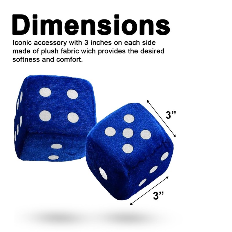 Zone Tech Blue 3" Square Hanging Dice-Soft Fuzzy Decorative Vehicle