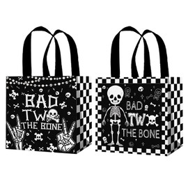 CANDY CHEF Bad Two The Bone Birthday Gift Bags Bad 2 The Bone Party Supplies 12PCS Rock Theme 2nd Treat Bag Non-Woven Rock and Roll Birthday Favor Bags for Boys Music 2 Year Old Party Decor