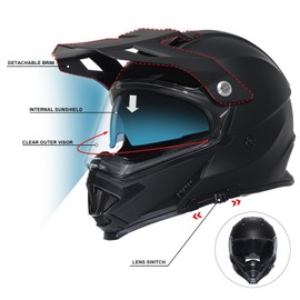 TRIANGLE Dual Sport Motorcycle Helmet Dirt Bike Helmets ATV Full Face Helmet for Adults Men with Internal Sunshield DOT Approved
