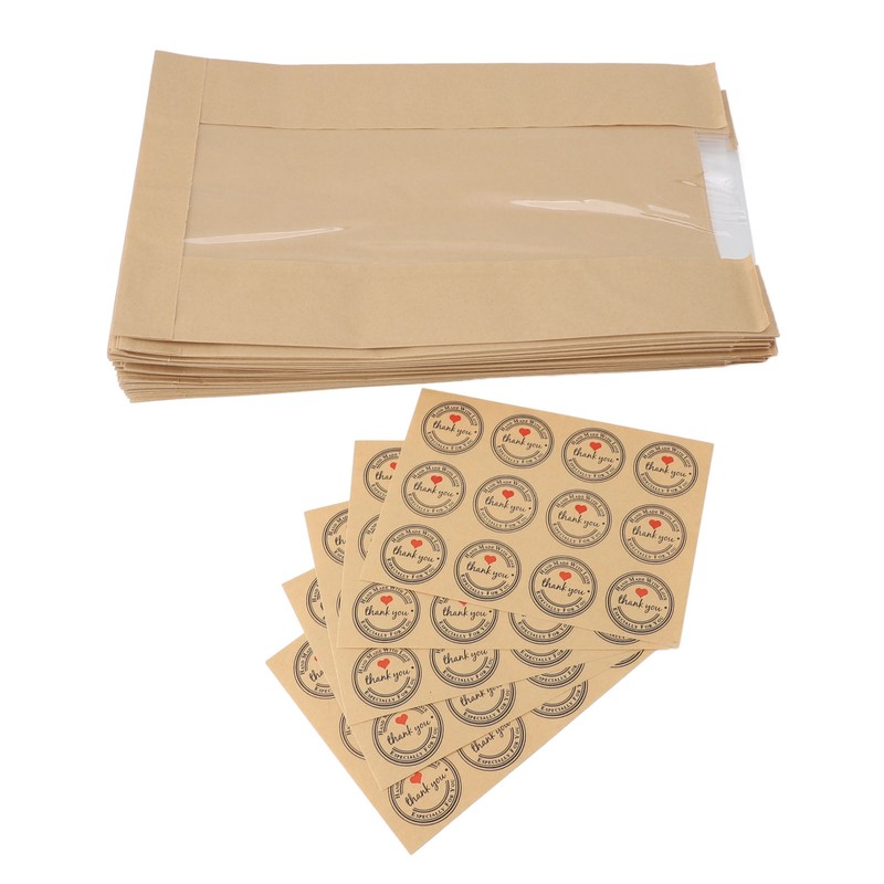 50PCS Bread Bag Kraft Paper Transparent Window Baked Food Packaging