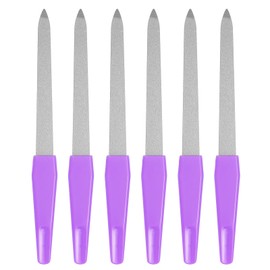 HARFINGTON 6pcs Metal Nail Files, 180 Grit Fingernail Files, Double Sided Natural Nail Files for Women Men with Plastic Handle, Steel Nail Files, Diamond Files with Sharp Pointed Tip, Purple