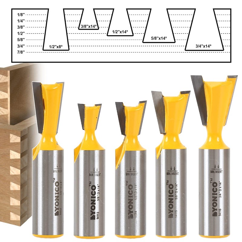 YONICO Dovetail Router Bit Set 5 Bit 1/2-Inch Shank 14520