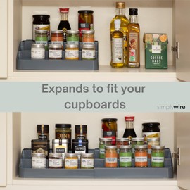 simplywire – Expandable 3 Tier Spice Rack – Kitchen Cupboard Organiser – Grey