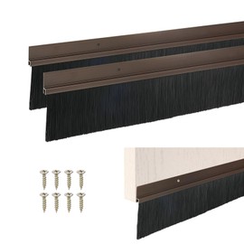 M METERXITY 2Pack Door Sweep - 39" Door Bottom Brush Heavy Duty Seal Draft Stopper Aluminum Base with 60mm Brush, Adhesive/Screw Installation for Interior/Exterior/Garage/Sliding Doors, Brown