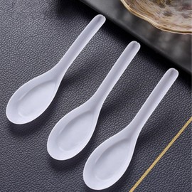 Disposable White Plastic Spoons, 5.3" Asian Soup Spoons,Chinese Spoons,tasting spoon,Front Dish Spoon,Plastic Cutlery(White 50 PCS)