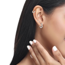 Silver Earrings for Women - Sterling Silver Hoops Earrings Stainless Steel Flat Back Stud Earrings - Hypoallergenic Earrings Set