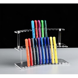LamChyar Acrylic Pen Holder, 2 Tier Pen Holder, Pen Display Stand 30-Slots, Pencil Display Case, Pen Organizer for Home Store Office School Supplies