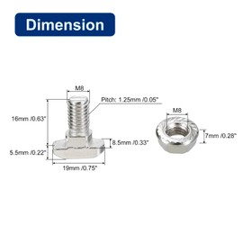 sourcing map M8x16mm T Slot Drop-in Bolt and M8 Hexagon Flange Nut Set, 10 Sets Hammer Head T-Bolt T Shape Stud Sliding Screw for 40 Series Aluminum Profile