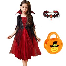 [Limspace] Halloween Kids Costume, Vampire, Cosplay, Girl, Princess Dress, Halloween Witch Dress, Costume, Witch, Costume, Vampire-Style, Shrine Witch, Transformation, For Kids (43.3 inches (110 cm