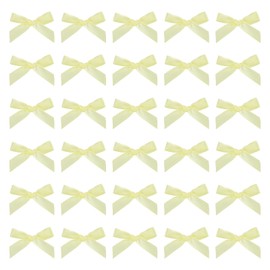MECCANIXITY 200 Pcs Mini Ribbon Bow 1.8 Inch Mini Fabric Satin Ribbon Flower Bows for Craft DIY Sewing Wedding Birthday Party Light Yellow