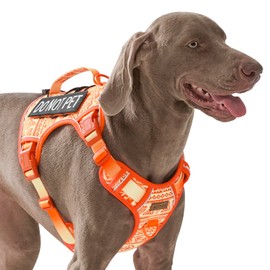 Orange Tactical Dog Harness with Ethnic Pattern for Big Dog, Like English Bulldog Doberman Husky Rottweiler Labrador, Easy to Put on and Take Off, No Pull Easy Walk Escapeproof No Choke, Large