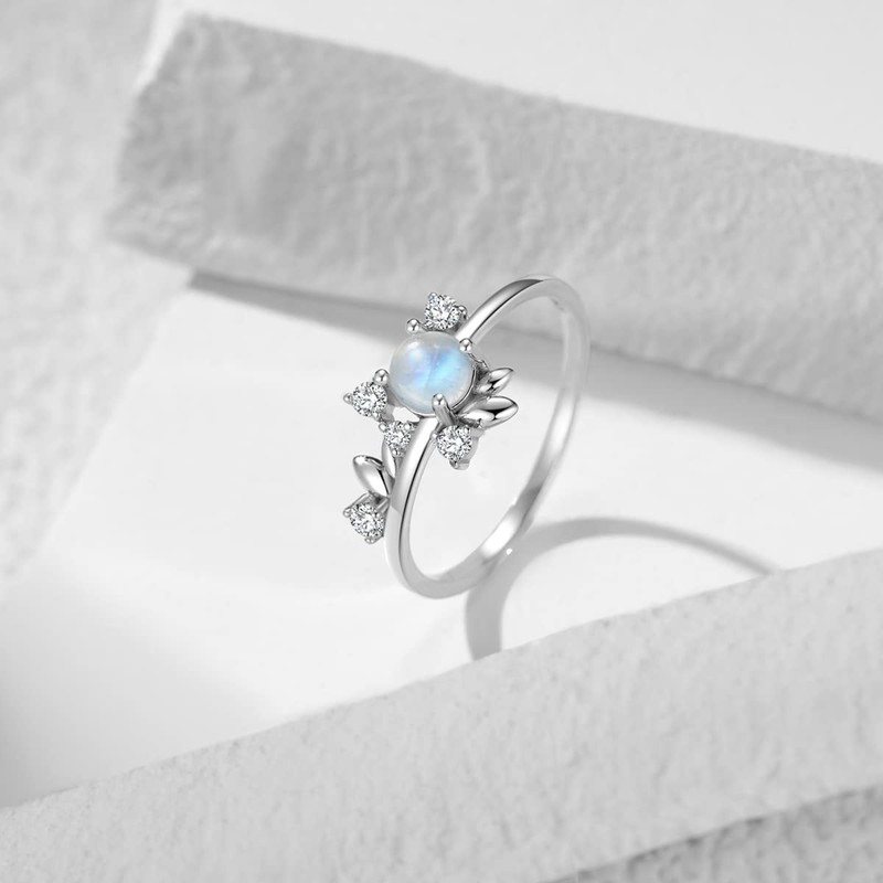 Angol Moonstone Ring Sterling Silver Moonstone Ring for Women Leaf