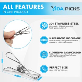 40 Pack Wire Clothes Pins Heavy Duty Outdoor, Stainless Steel ClothesPins for Hanging Clothes, Metal Clothes Pegs, Clothing Clips, Laundry Pins 1.8mm Diameter 6cm Long