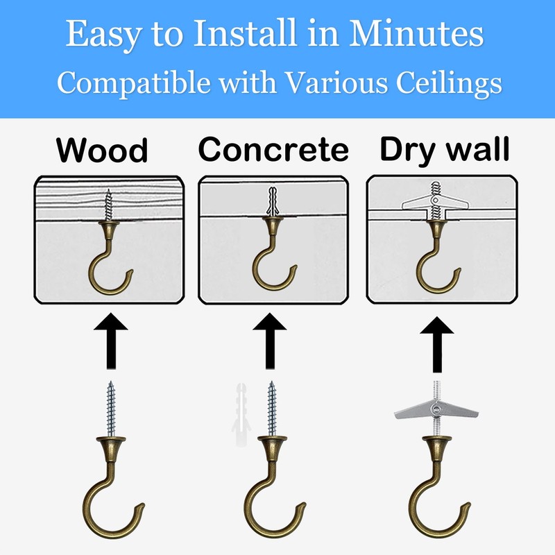 Evsteluo Large Swag Hooks for Ceiling - Heavy Duty Hooks