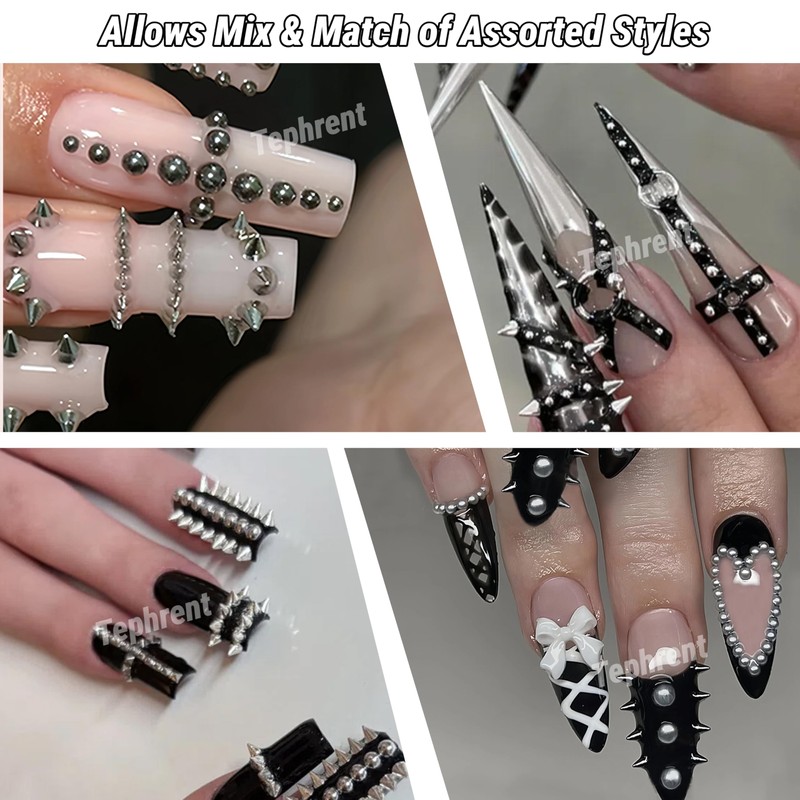 12Grids Nail Piercing Charms Silver Charms for Nails Metal Punk