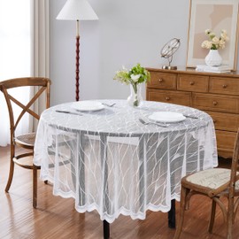 Warm Home Designs 90 Inch Round Tablecloth. White Lace Tablecloth Features Geometric Design. Modern Tablecloth is Perfect as Holiday Tablecloth or Banquet Tablecloth. RIT White Round 90