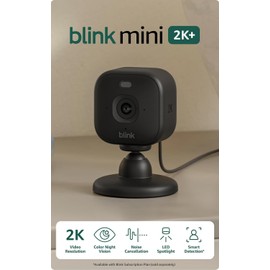 Blink Mini 2K+ (newest model) – Plug-in Home & Pet Security Camera with 2K video resolution, color night vision, enhanced audio, motion detection – 1 camera (Black)