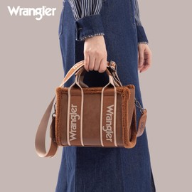 Wrangler Tote Bag for Women Fluffy Sherpa Top-Handle handbags Lamb Wool Shoulder Bag with Crossbody Strap Winter Bag AR-WG181-8120SBR