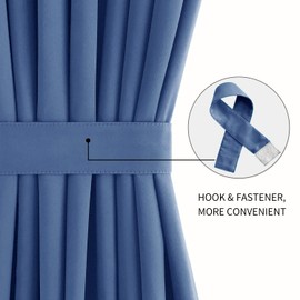 DWCN French Door Curtains – Rod Pocket Thermal Blackout Curtain for Doors with Glass Window, Kitchen and Patio Doors for Privacy, 25 X 72 Inches Long, 1 Curtain Panel with Tieback,Haze Blue