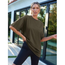 Trendy Queen Womens Fashion Workout T Shirts Athletic Plus Size Tops Summer Trendy Clothes 2024 Short Sleeve Spring Tee ArmyGreen L