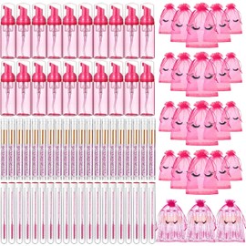Zhehao - Juego de 80 cepillos para botellas de champú de pestañas, 20 dispensadores de espuma para pestañas, 20 bolsas para el cuidado posterior de pestañas, 20 cepillos para pestañas, 20 cepillos