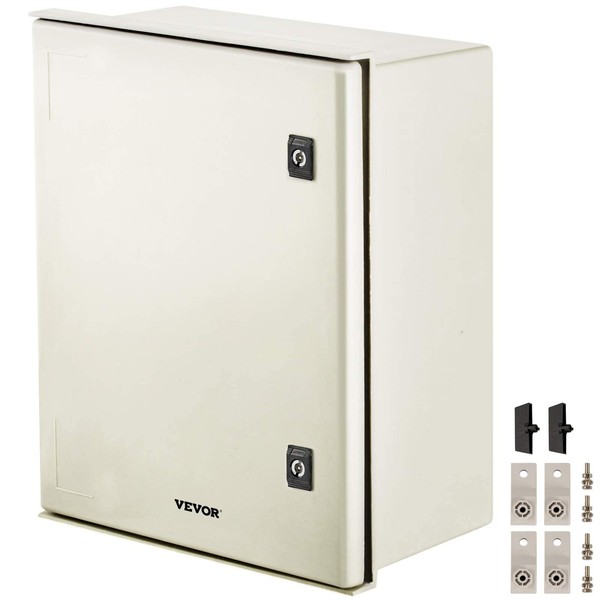 VEVOR Fiberglass Enclosure 19.7 x 15.7 x7.9" Electrical Enclosure Box NEMA 3X Electronic Equipment Enclosure Box IP65 Weatherproof Wall-Mounted Electrical Enclosure with Hinges & Quarter-Turn Latches