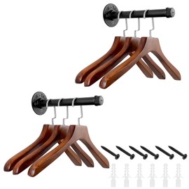 Sumnacon 2Pcs 10 Inch Industrial Pipe Clothing Rack Bars - Heavy Duty Rustic Coat Hangers with Screws, Wall Mounted Metal Garment Rack Holders for Closet Wardrobe Laundry Room Boutique Store, Black