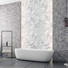 Tile Stickers for Floor/Wall Peel and Stick Tile Stickers for Living Room, Kitchen, Bathroom Decoration, 20cm x 20cm, Pack of 10, White Marble Tile Stickers