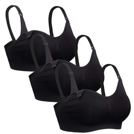 iloveSIA 3PACK Nursing & Pumping Bra All in One Hands Free Pumping Bra Seamless Maternity Bralette for Breastfeeding, Wireless Sleep Bra for Busty Women Black Size L