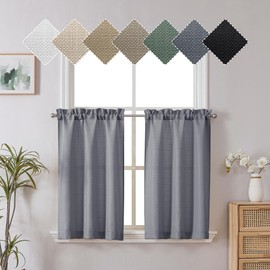 Chyhomenyc Dark Grey Curtains 30 Inch Length, Faux Linen Textured Small Window Curtains, Light Filtering Short Curtains for Bathroom Curtains Window, 30x30 Inch, 2PCS