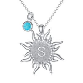 BETHZA Sun Initial Necklace 925 Sterling Silver Natural Turquoise A to Z Letters Sun Pendant 26 Alphabet Jewelry for Women Girlfriend Wife Mom-S