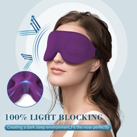 3D Sleep Mask for Side Sleepers - Light Blocking Eye Mask for Women & Men, Contoured Cup Night Blindfold with Adjustable Strap, Comfortable Eye Cover for Travel, Nap, Sleeping-Purple