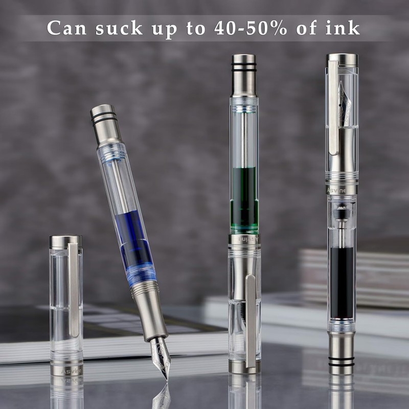 Asvine Vacuum Filling Fountain Pen Luxury Titanium Fine Point Pen