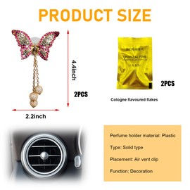 povtii 2 PCS Bling Car Air Vent Clips, Rhinestone Butterfly Air Freshener Outlet Diffuser Clip, Cute Auto Air Conditioning Clip Charm for Women Girls, Decoration Car Accessories (Pink)