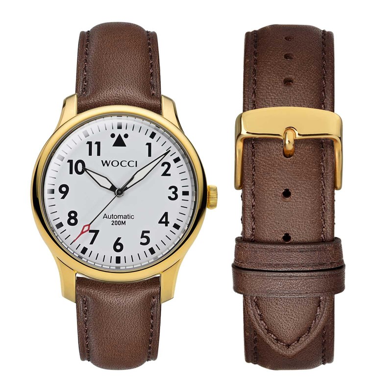 WOCCI 17mm Vintage Leather Watch Strap with Gold Buckle, Replacement