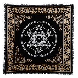 INDIAN CONSIGNERS Altar Cloth Hexagonal Metatron Witchcraft Alter Tarot Spread Top Cloth Wiccan Square Spiritual 18 by 18 Sacred Cloth (Hexagonal Metatron Gold Silver)
