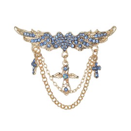 EVER FAITH Angel Wings Cross Brooch with Tassel Chain Rhinestone Crystal Lapel Pin for Women Girls Clear Silver Tone, Crystal