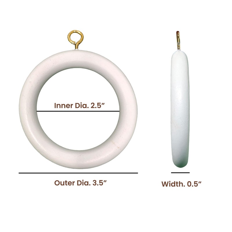 Premium 12 Pcs Wooden Curtain Drapery Rings, Pure White for
