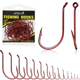 Dovesun Octopus Hooks Octopus Fishing Hooks Offset Octopus Hooks Saltwater Freshwater for Bass Fishing Red #6 100PCS