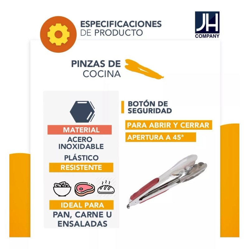 J.H. Company Pinzas Tenazas Acero Inoxidable Cocina Utensilio Alimentos