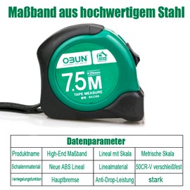 Pocket Tape Measure with Metric Scale, Viewing Window for Direct Reading, Shatterproof ABS Housing, Movable Start Hook, Belt Clip (2 Pieces - 7.5 m)