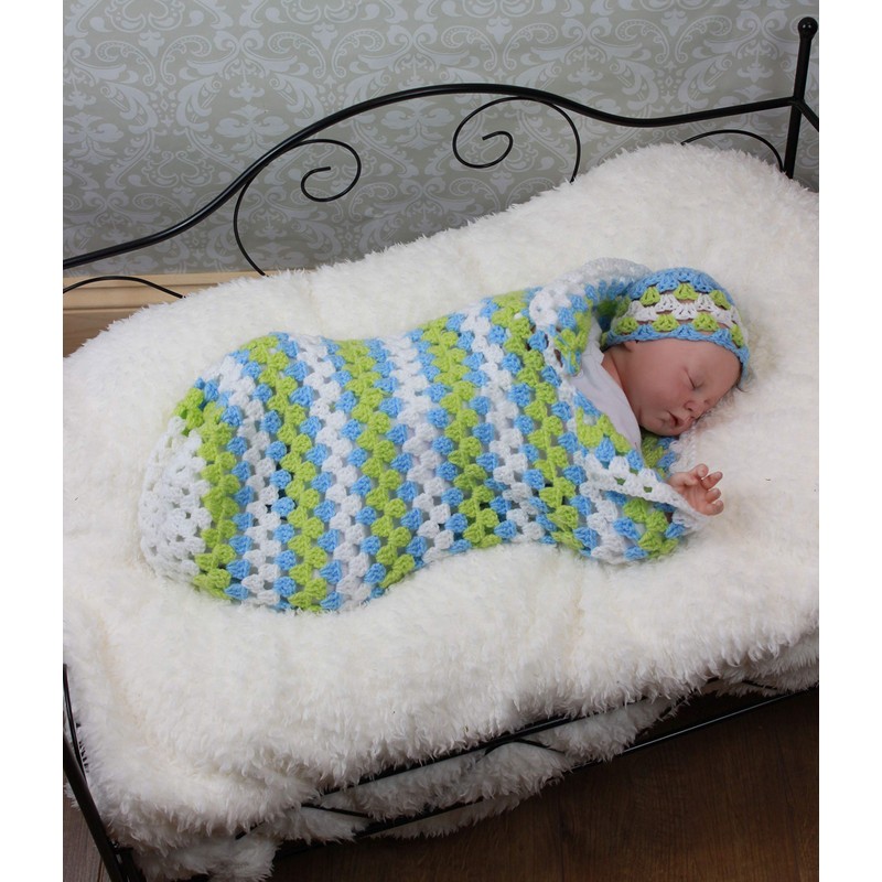 Crochet Pattern for Babies Granny Stitch Cocoon and Hat in