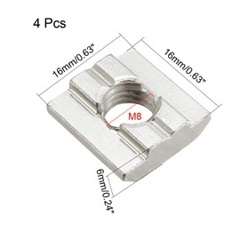 sourcing map Slide in T-Nut, M8 Threaded for 3030 Series Aluminum Extrusions Profile, Pack of 4