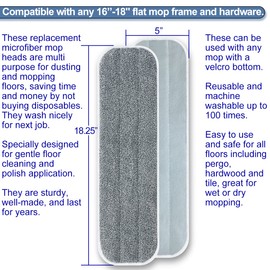 AMERWASH PLUS Almohadilla de repuesto de microfibra de 18 pulgadas, compatible con mopa Bona, mopa Rubbermaid, mopa Turbo y mopa Norwex, repuesto de mopa reutilizable para mopa de piso de 16 a 18 pulgadas, paquete de 5