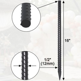 16 Inch Rebar Stakes 20 Pack 1/2 Inch Diameter Heavy Duty Steel Ground Stakes with Chisel Point End Straight Metal Stakes for Ground Concrete Form Landscape Timber and Fence, Black