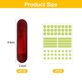 4 Pieces of Red Reflective Patches and 1 Piece of Reflective Sticker, Safety Warning Sticker, Suitable for Motorcycles, Bicycles, and Helmets.