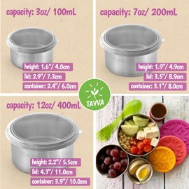 TAVVA Kids Snack Containers for School (12oz/7oz/3oz), Stainless Steel Lunch Box for Kids, Stainless Steel Containers with Lids, Stainless Steel Snack Containers for Kids, Toddler Lunch Container