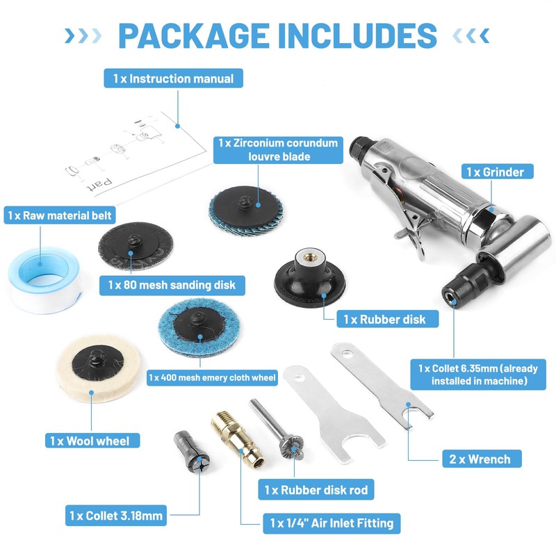 LALAGO Compressed Air Grinder 90°, Compressed Air Grinder, Angle Grinder,